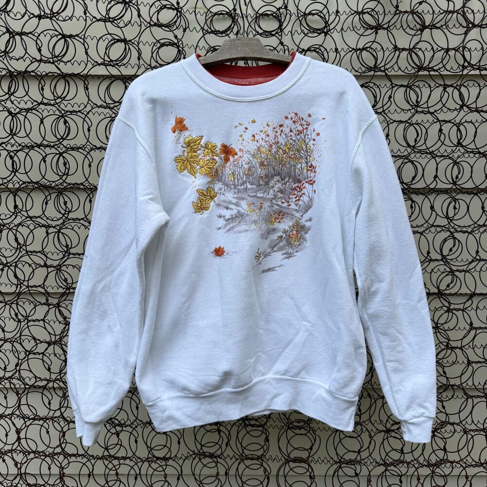 Vintage 90s Top Stitch by Morning Sun Fall Woods Riverside Cabincore Sweatshirt